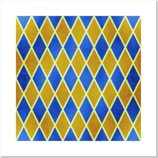 Blue Gold Retro Pattern Posters and Art